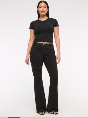 Abercrombie & Fitch Curve Love Mid Rise Bootcut Jeans in black